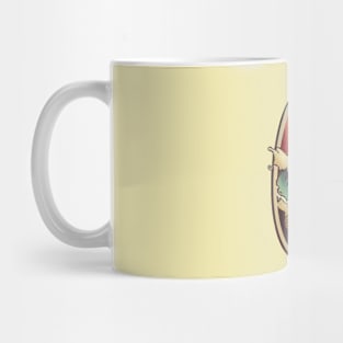 Surfboard with a Retro Vintage Wave Design Mug